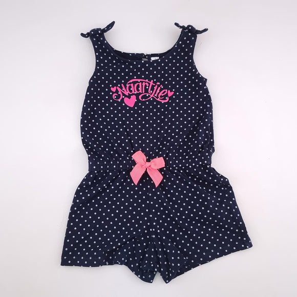 7-8Y Girls Blue With Dots And Pink Bow Jumpsuit - Naartjie