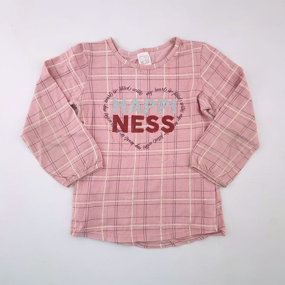 5-6Y Girls Pink With Stripes Happiness Long Sleeve Shirt - KDS