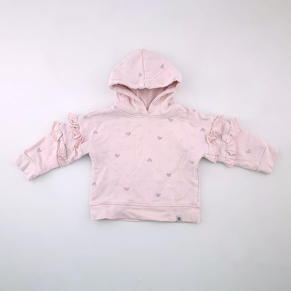 6-12M Girls Pink With Love Hearts and Hoodie Top - Woolworths