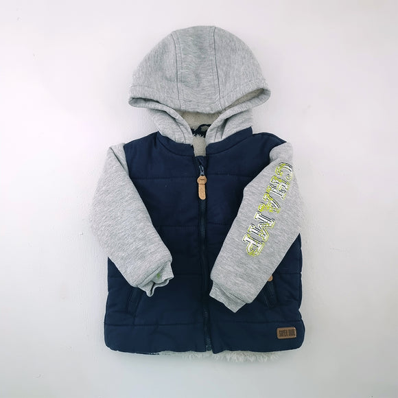18-24M Boys Blue With Grey Puffer Jacket - Woolworths
