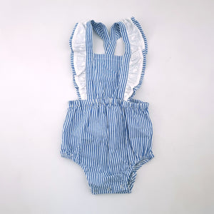 6-12M Girls White With Blue Stripes Onesie - Mr Price