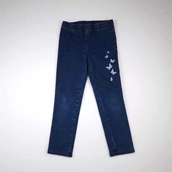 6-7Y Girls Blue Denim With Butterflies Stretch Jean - Woolworths