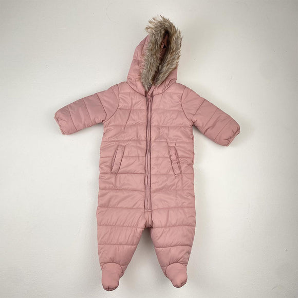 0-3M Girls Pink With Fluffy Hat Onesie - Real Clothing