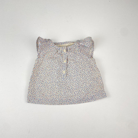 0-3M Girls White with flowers and buttons Shirt - Baby Gap