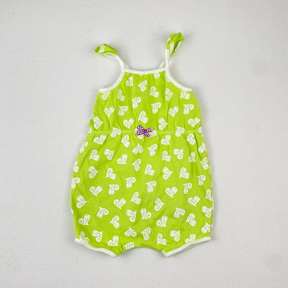 0-3M Girls Green With White Hearts Romper - Woolworths