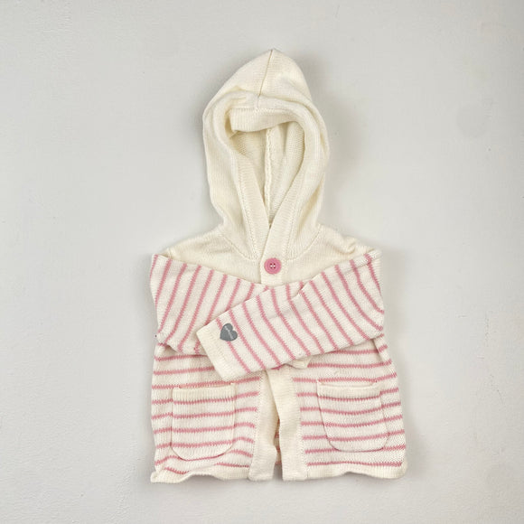 3-6M Girls White With Pink Stripes Knitted Cardigan - Earth Child