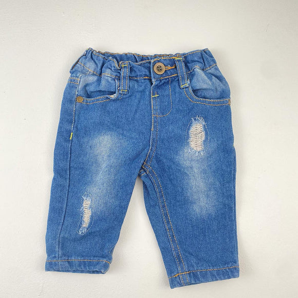 3-6M Girls Denim Pants With Rips - Ackermans