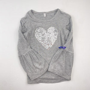3-4Y Grey with Sequence Heart Long Sleeve Top - Jbeenz