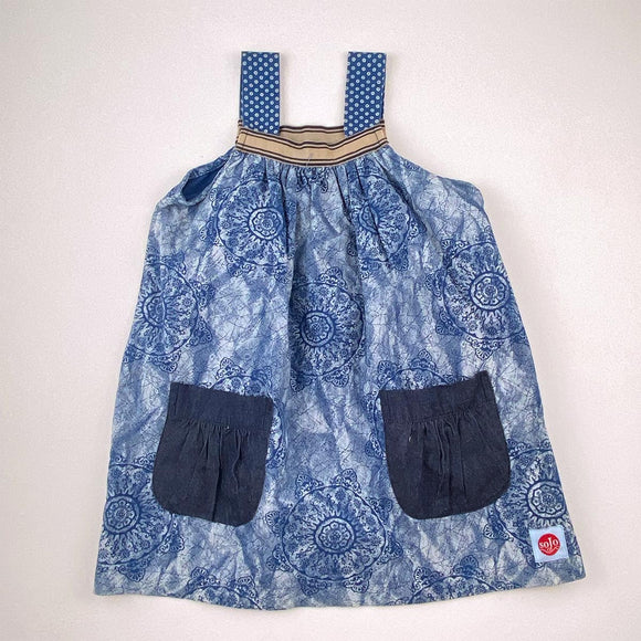 3-4Y Girls Blue Pattern With Pockets Dress - Sojo
