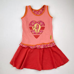 3-4Y Girls Orange With Elephant and Heart Dress - Hoolies