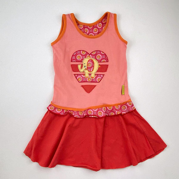 3-4Y Girls Orange With Elephant and Heart Dress - Hoolies