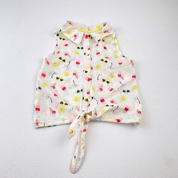 2-3Y Girls White With Sun And Glasses Button Shirt - Woolworths