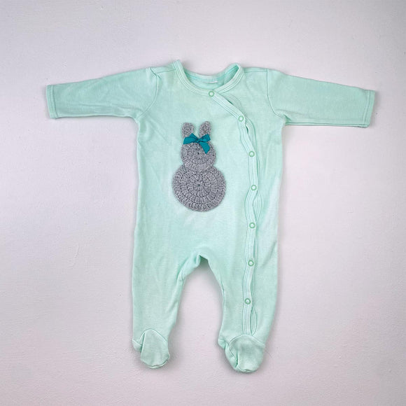 6-12M Girls Green With Bunny Onesie - No brand